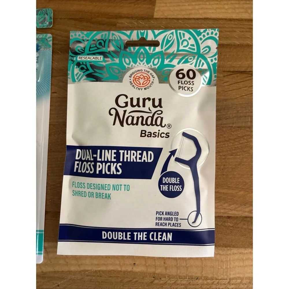 BUNDLE ONE 2 pack of GURU NADA TOOTHBRUSHES & 1 pack of GURU NADA DUAL LINED FLO